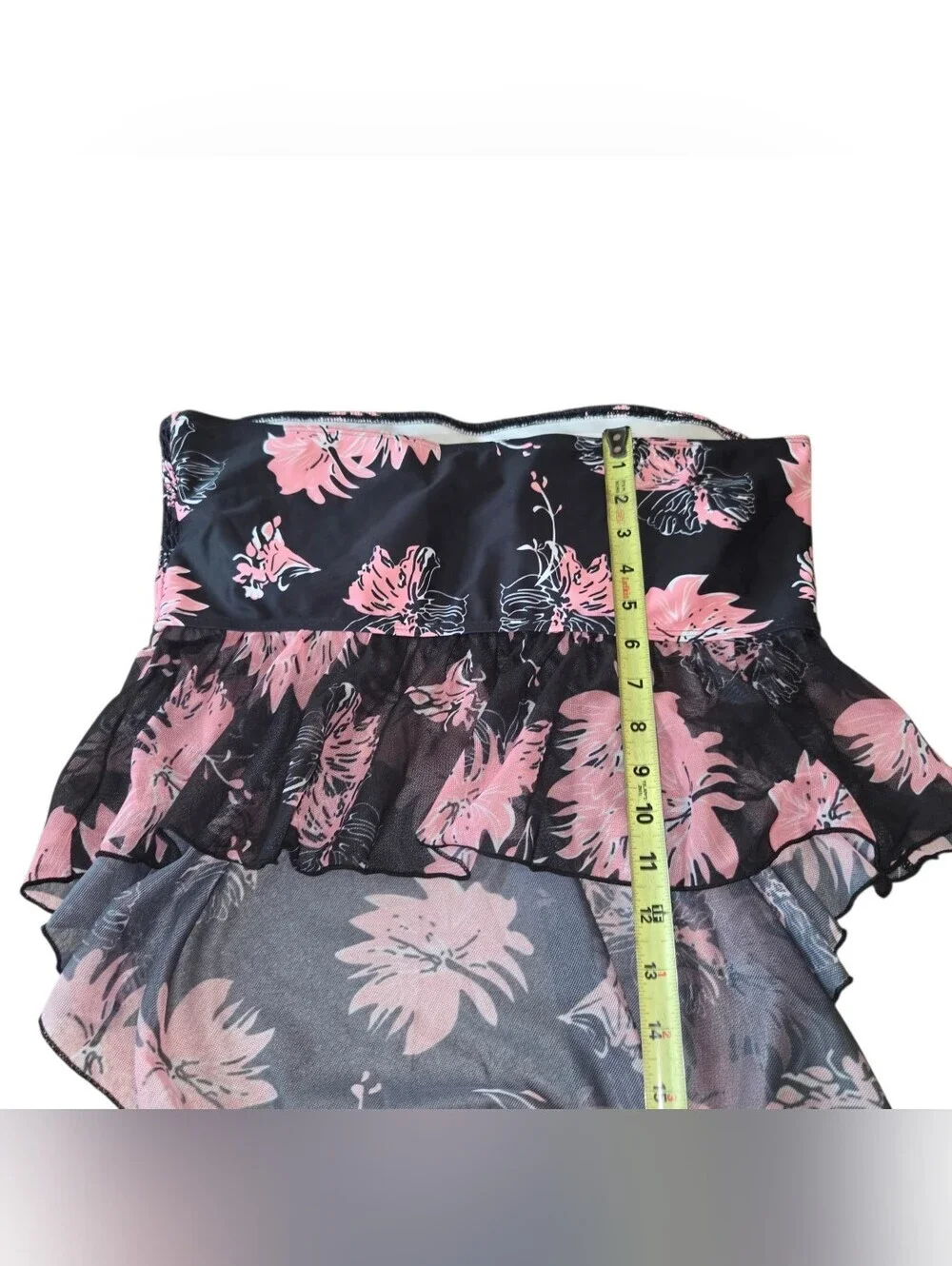 Black and Pink Floral Bandeau Tankini Set
